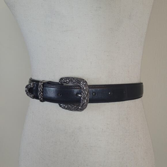Vintage Brighton Onyx Belt 30 Black Leather Western Braided Cowgirl Rodeo Boho main image 8